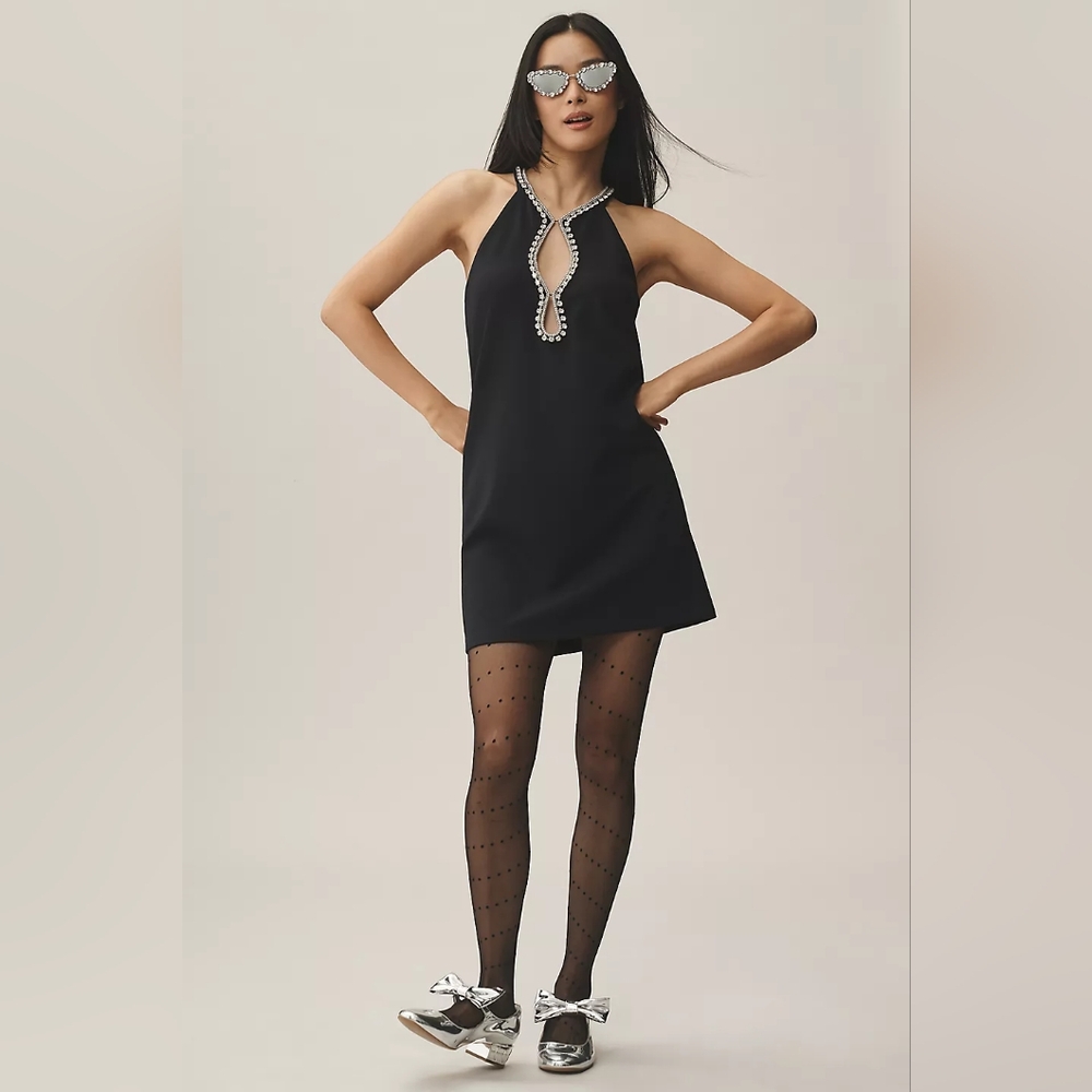Anthropologie Maeve Sleeveless Black Rhinestone Cutout Mini Dress